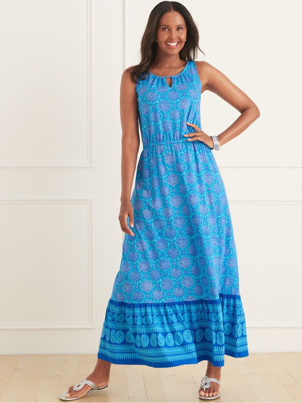 NWT Talbots Paisley Medallion Sleeveless Knit Maxi Dress Size M Boho Prarie